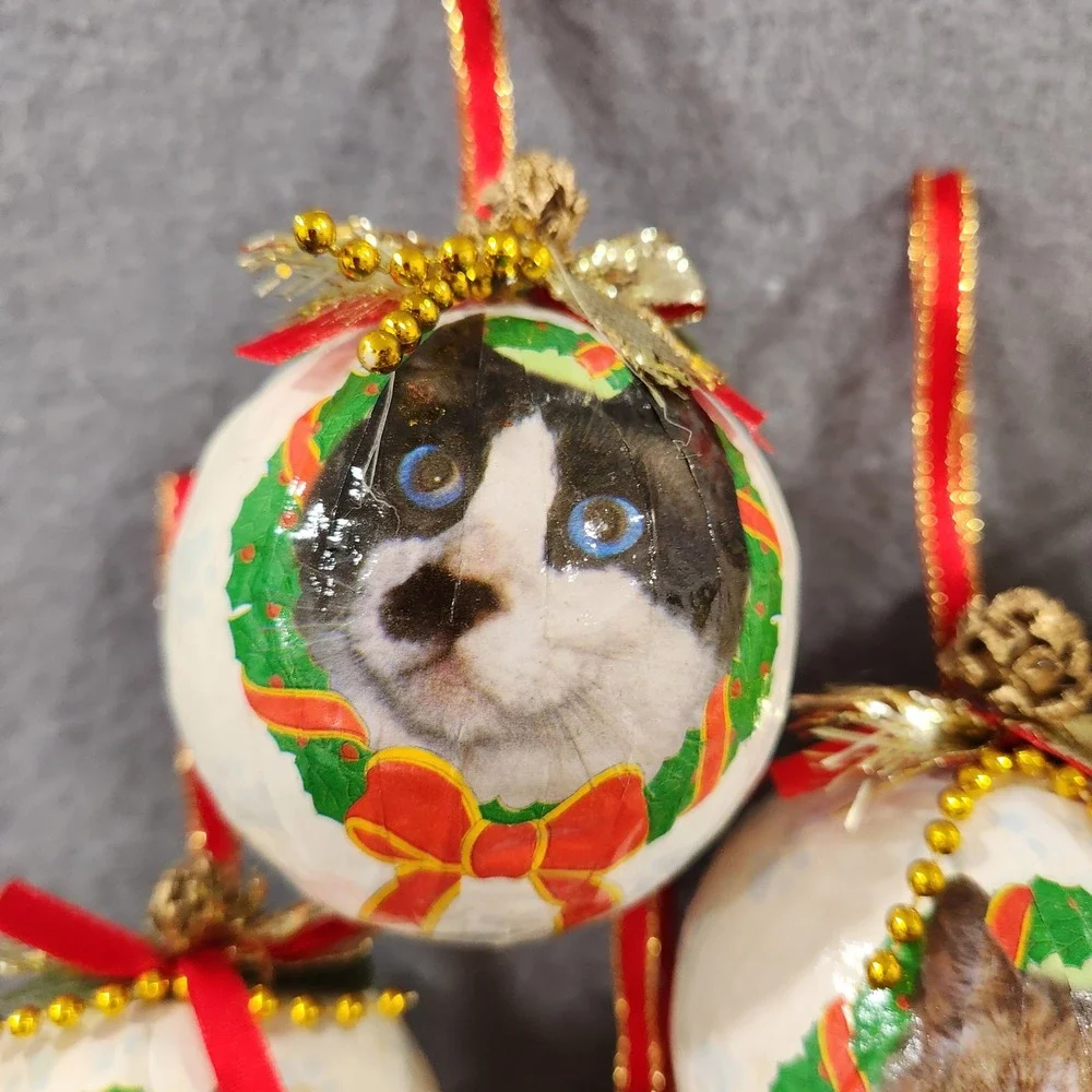 Set of 7 Handmade Cat Christmas Ornaments 3